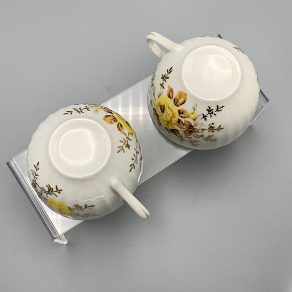 Set of 2 Yellow Rose China Shell Shaped Snack Lunch Cups Plates Grannycore 1930 - Picture 8 of 10